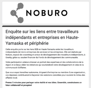 Noburo | Enquête sur les liens entre travailleurs indépendants et entreprises en Haute-Yamaska et périphérie